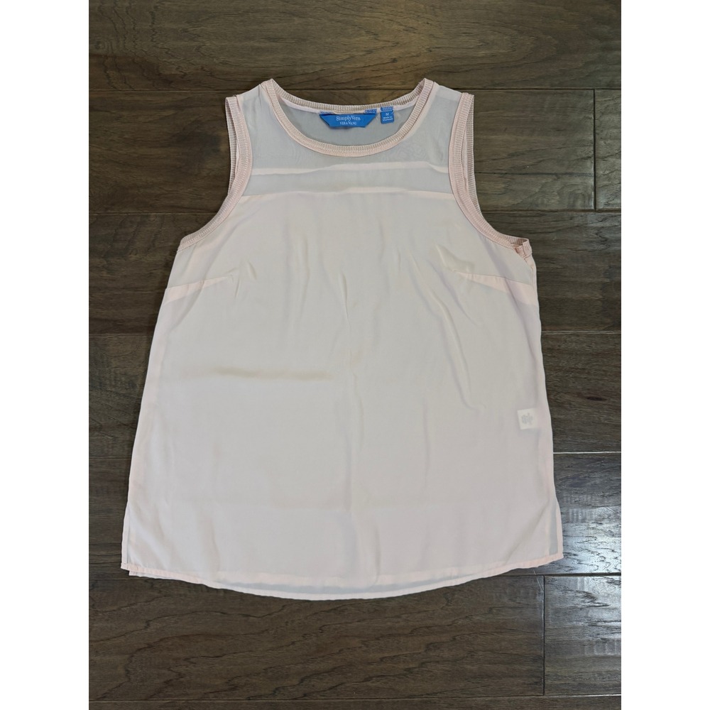 Simply Vera Vera Wang Womens Pink‎ Sleeveless Mesh Yoke Blouse Metallic Trim M